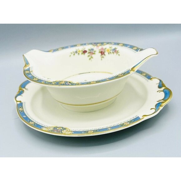 Royal Ivory KPM Chesly Gravy Dish Blue Floral Gold Trim Czech Germany Sauce Bowl - Picture 4 of 7